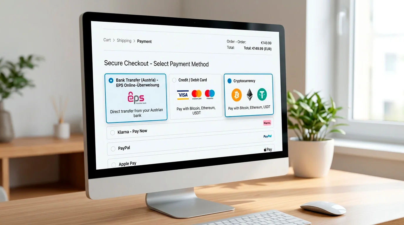 Austrian payment options selection showing region-specific methods