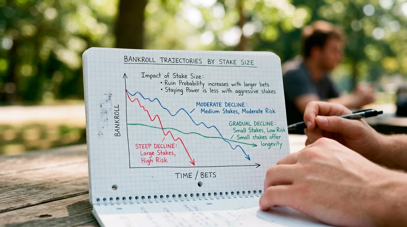 Bankroll depletion curve graph comparing different stake sizes