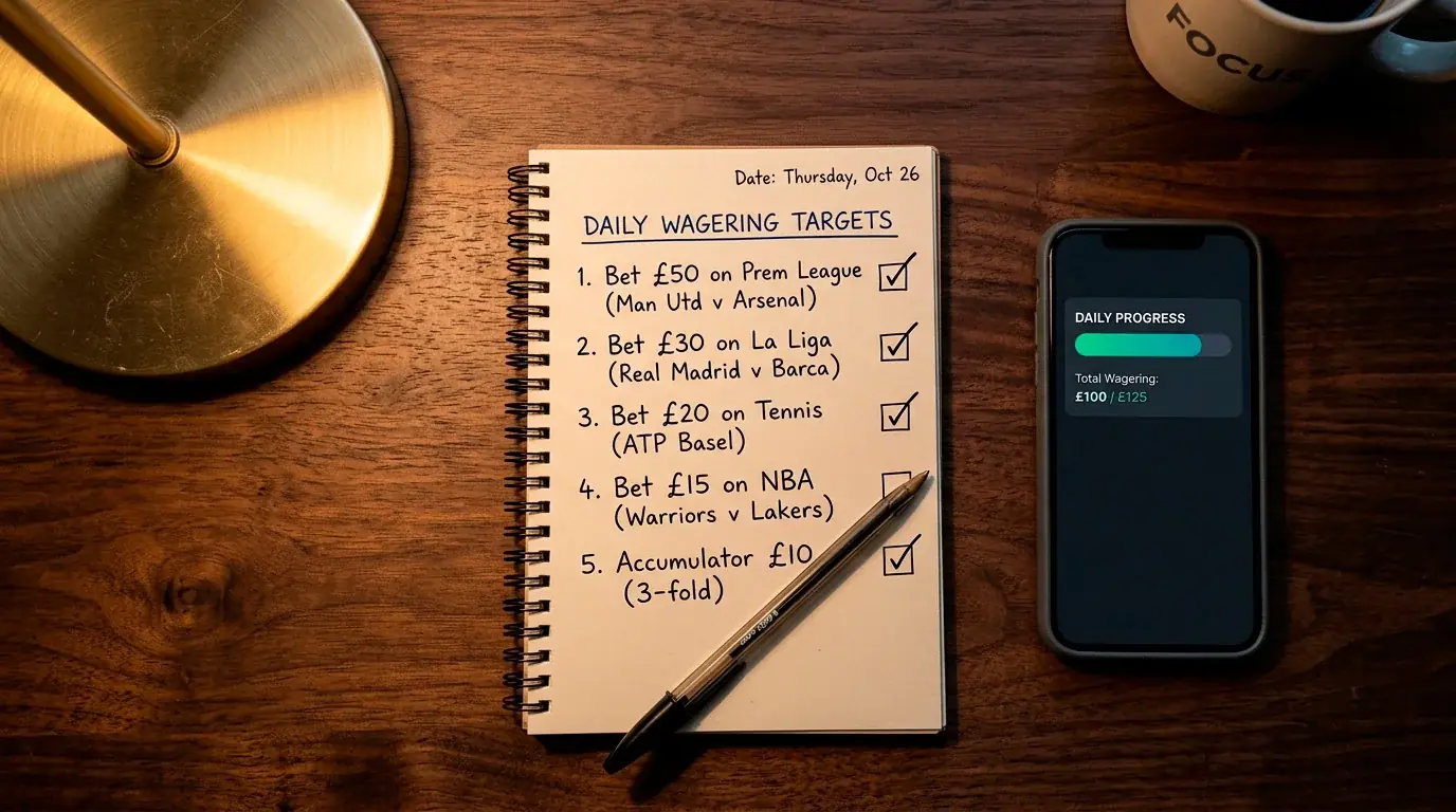 Player reviewing bankroll management plan with daily wagering targets