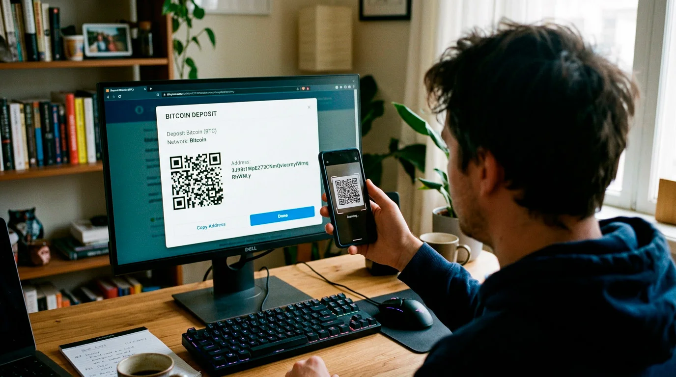 Bitcoin deposit wallet address QR code ready for scanning