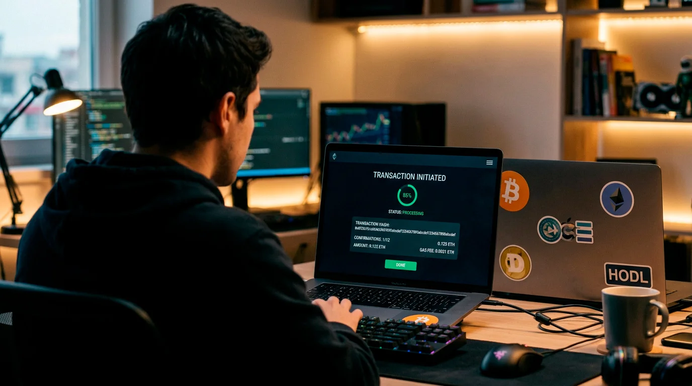 Blockchain transaction confirmation screen for crypto casino deposit