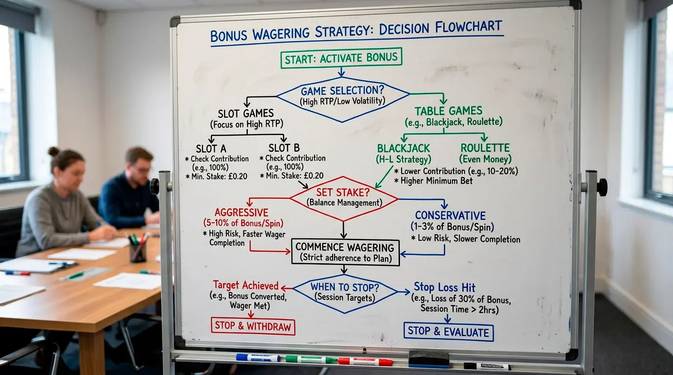 Bonus staking strategy diagram showing optimal play during wagering