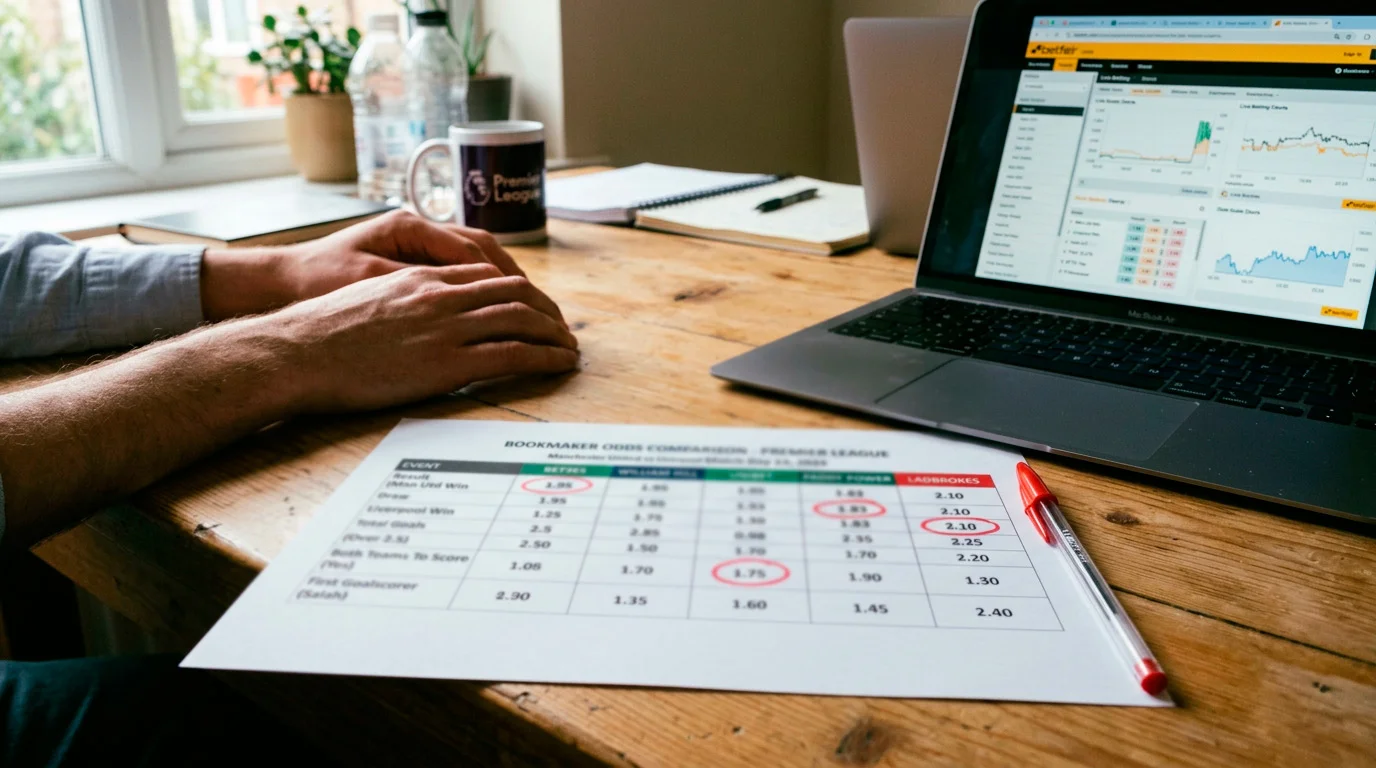 Bookmaker odds comparison sheet between casino and specialist sites