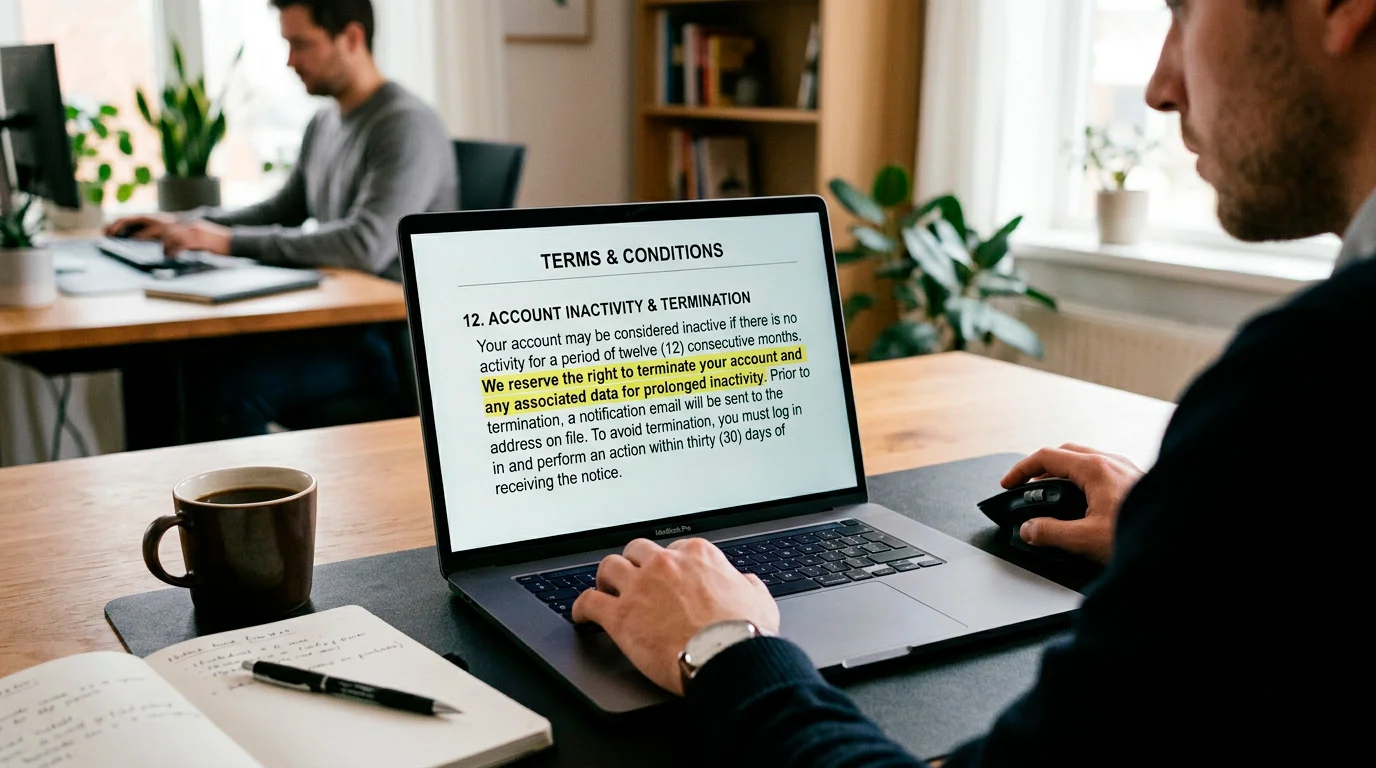 Casino terms and conditions showing inactivity clause highlighted