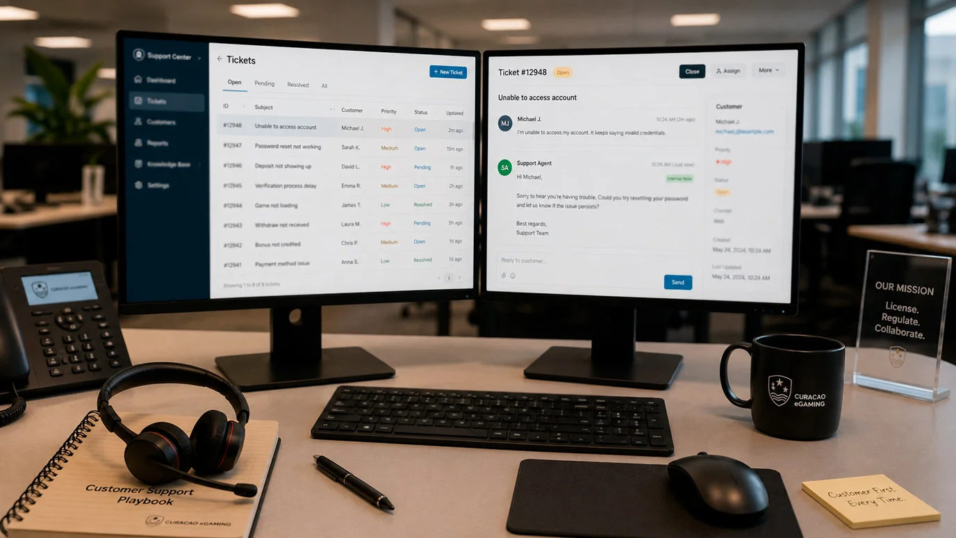 Customer complaint resolution at casino operator support desk