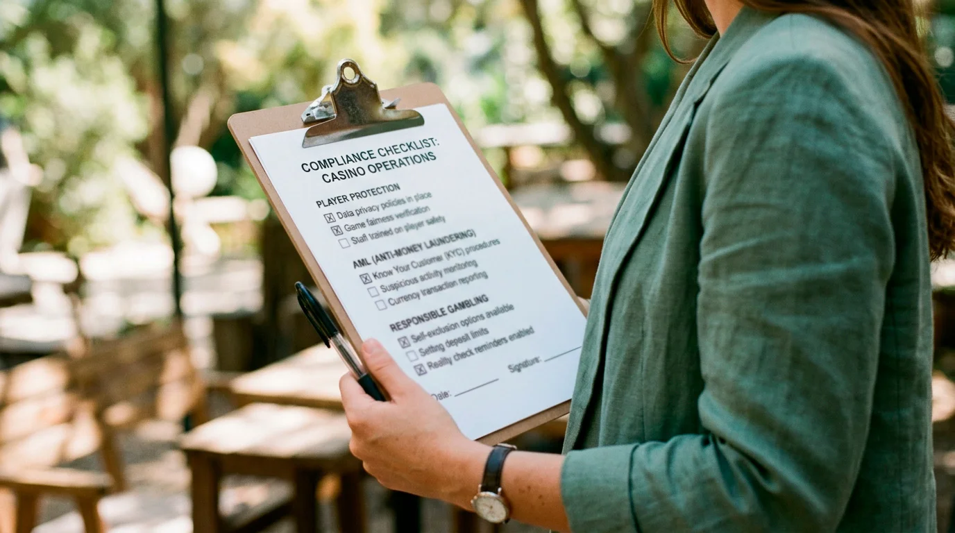 Compliance requirements checklist on clipboard for casino licensing