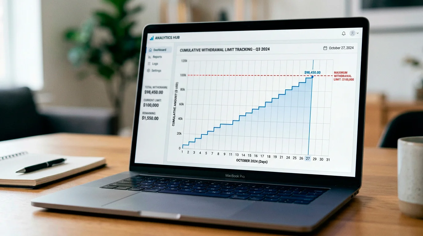 Cumulative withdrawal graph showing payout over time against monthly limit