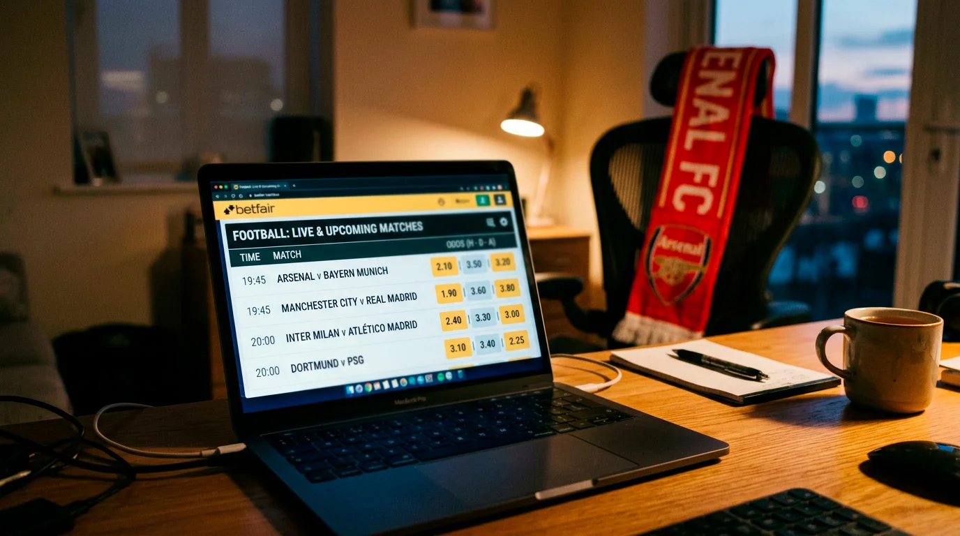 Football match betting markets with available odds display
