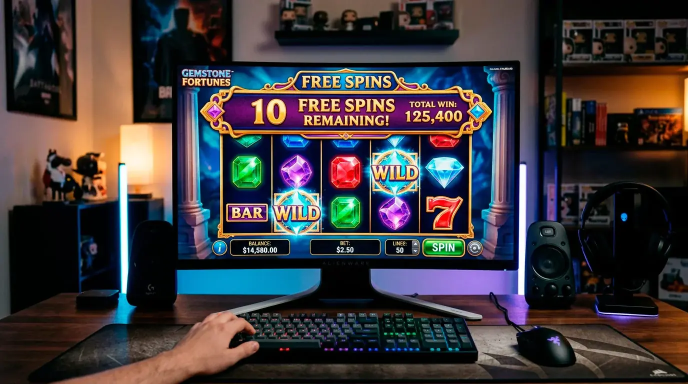 Free spins bonus banner displayed on a slot machine interface