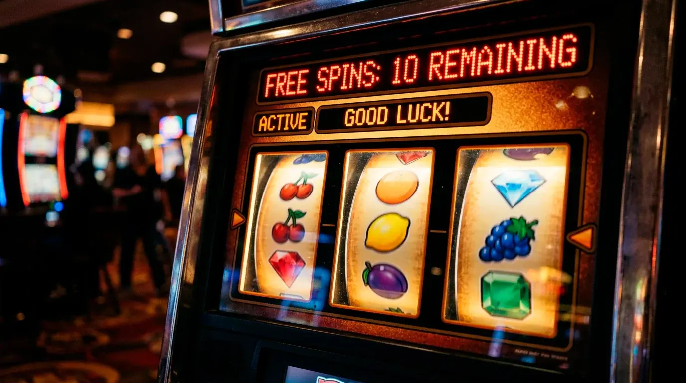 Slot machine reels spinning during a free spins bonus round