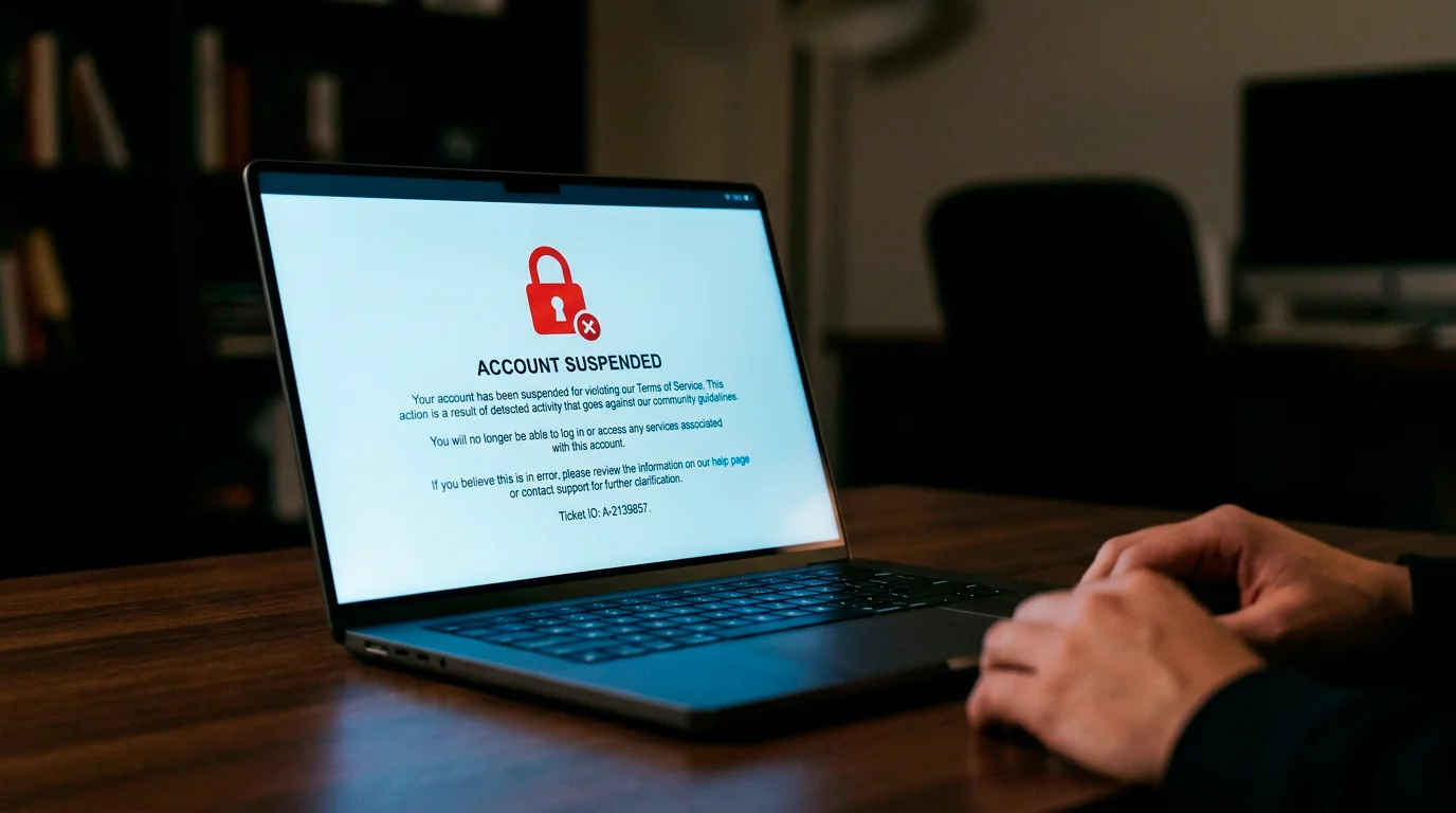 Frozen casino account showing locked access warning screen