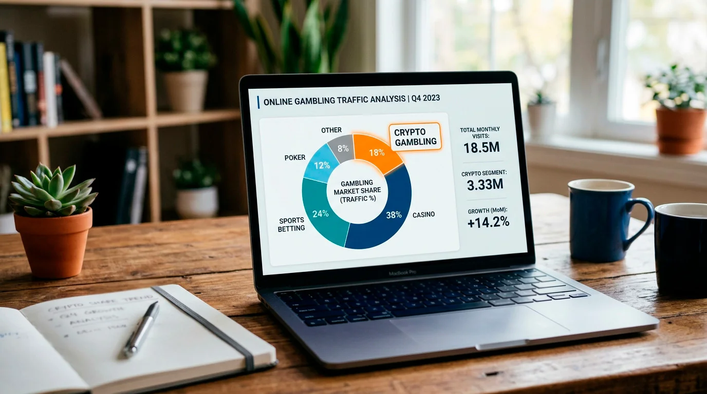 Global gambling revenue breakdown showing crypto share in total market