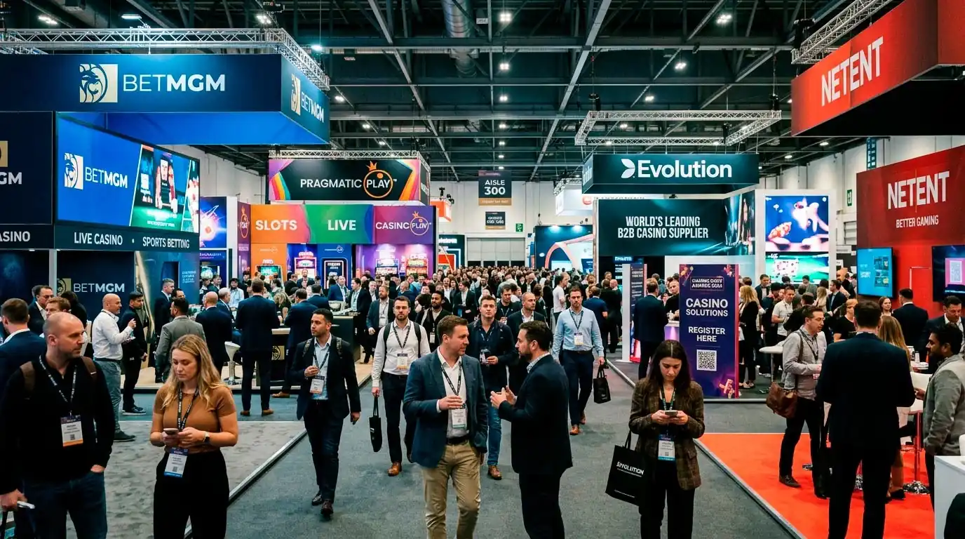 iGaming industry conference exhibition hall with technology displays