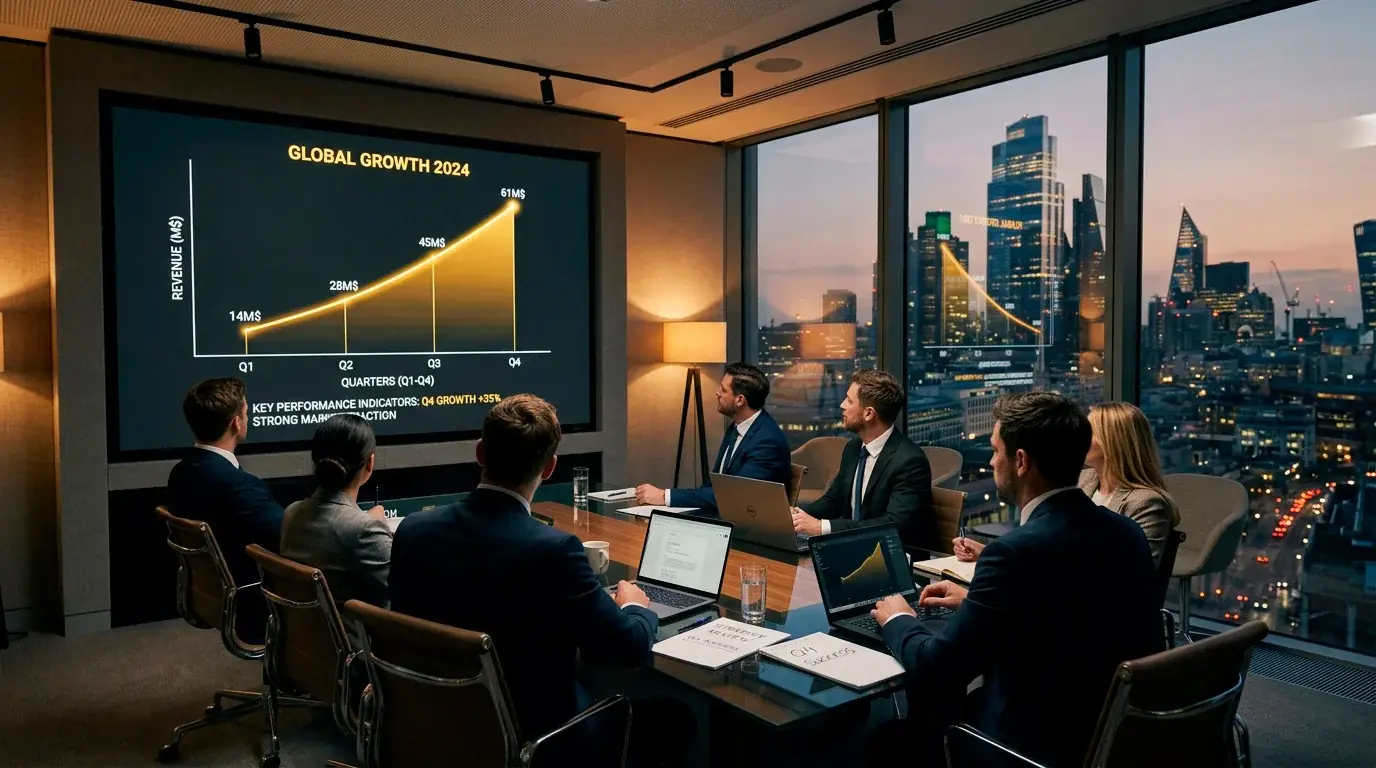 Business meeting with charts showing iGaming market growth projections