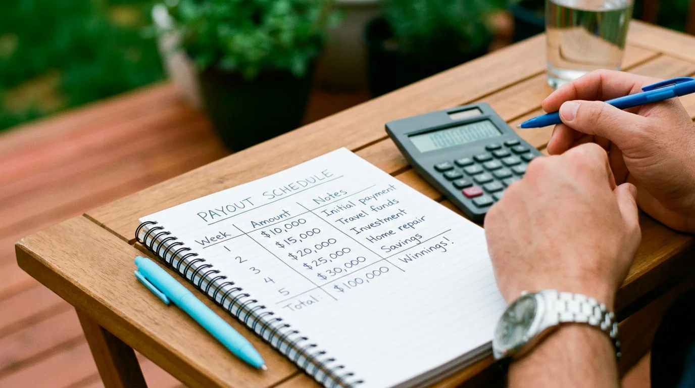 Large win payout schedule showing phased withdrawal plan