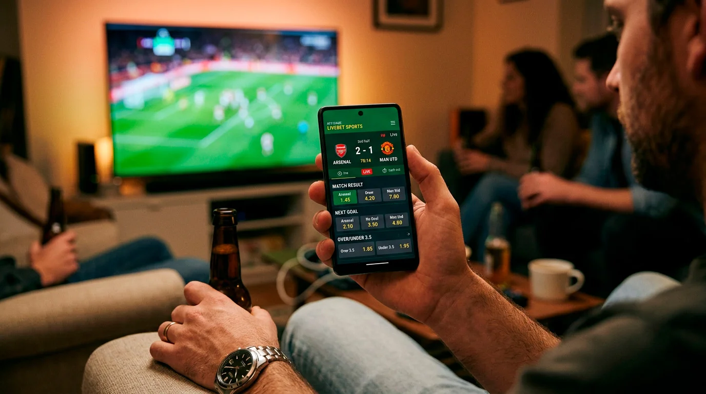 Live in-play betting interface on mobile device during a match