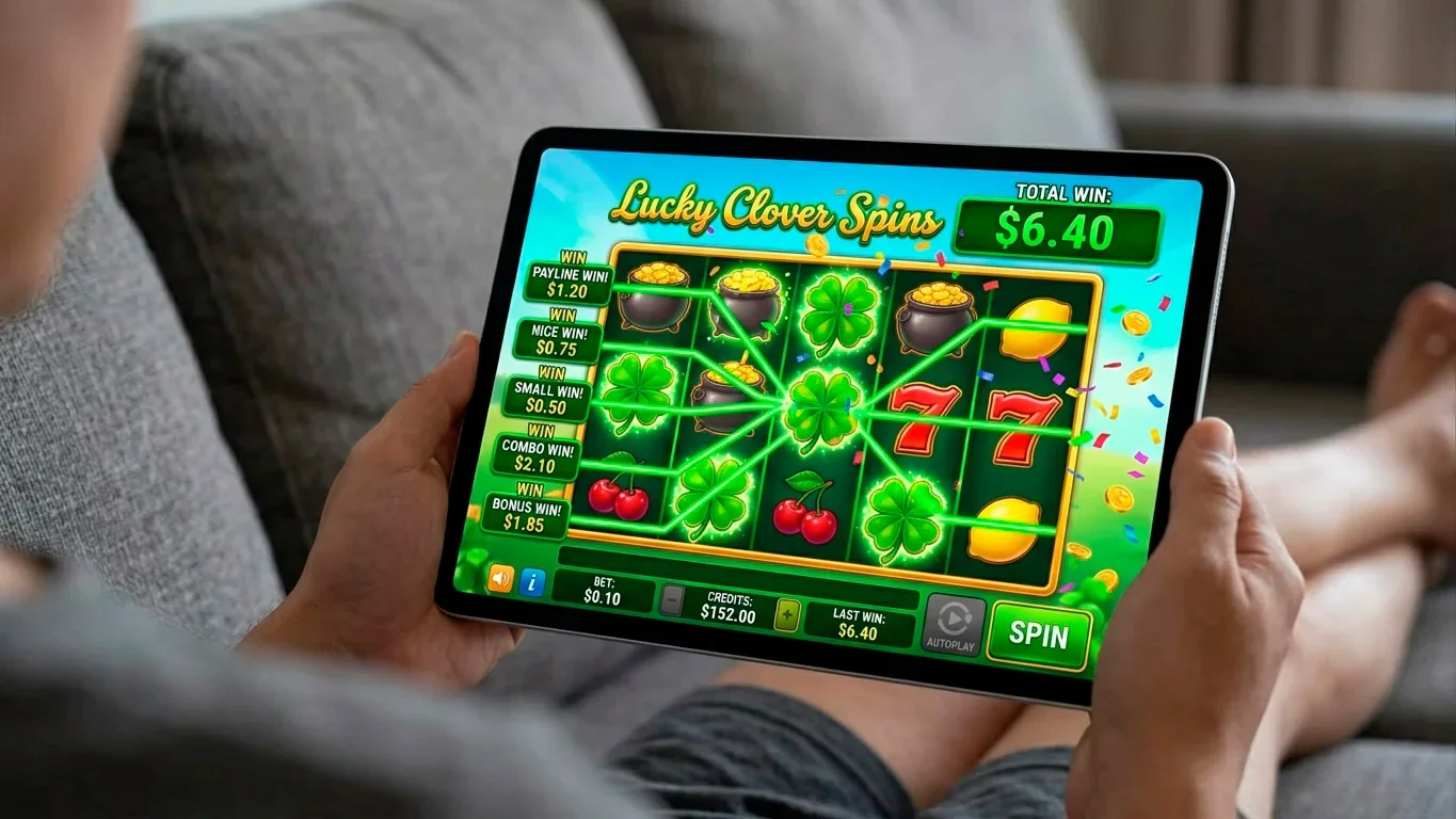 Low volatility slot machine showing frequent small win notifications