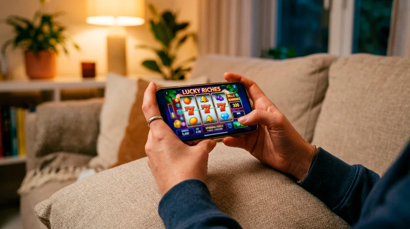 Slot game running fullscreen on mobile device in landscape mode