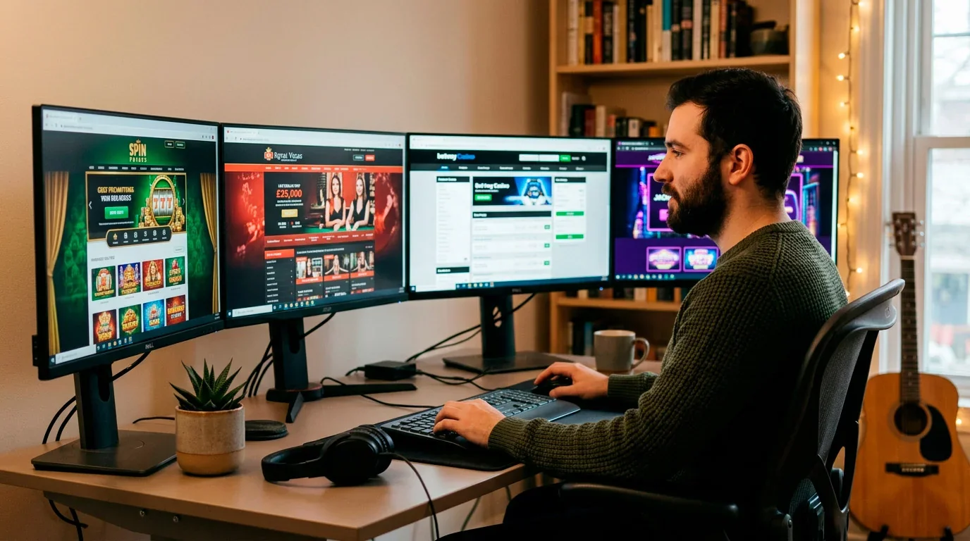 Multiple casino brand websites displayed on different screens