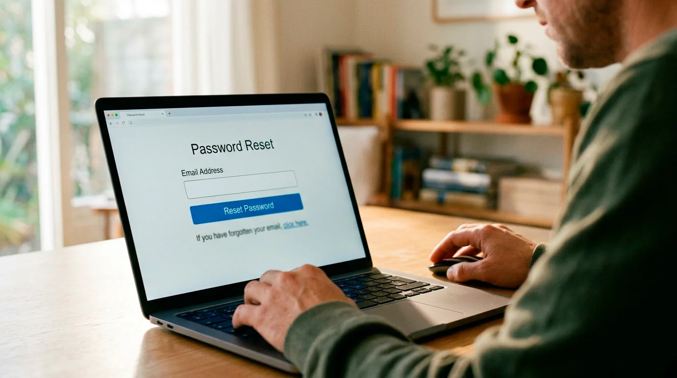 Password reset screen on laptop for Rollino Casino login recovery