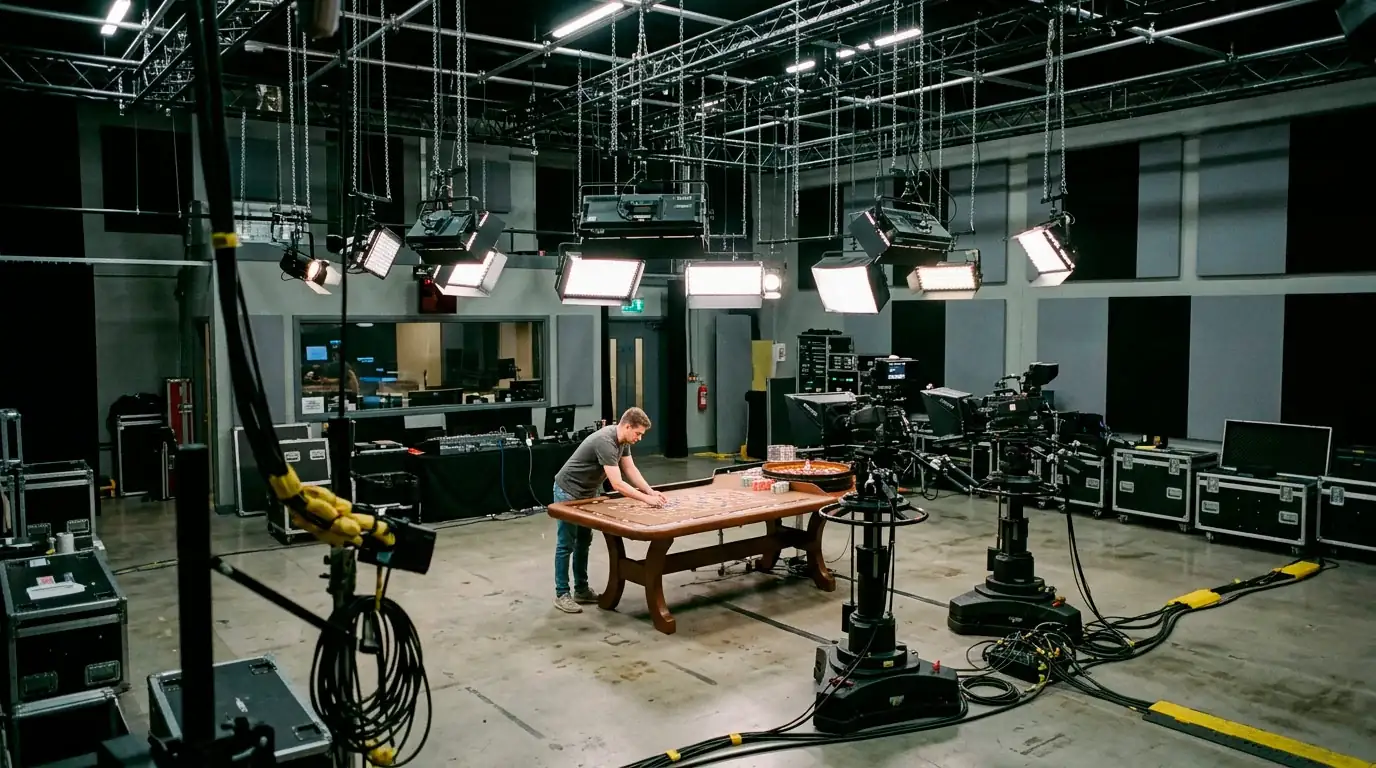 Professional live dealer studio with cameras and lighting equipment