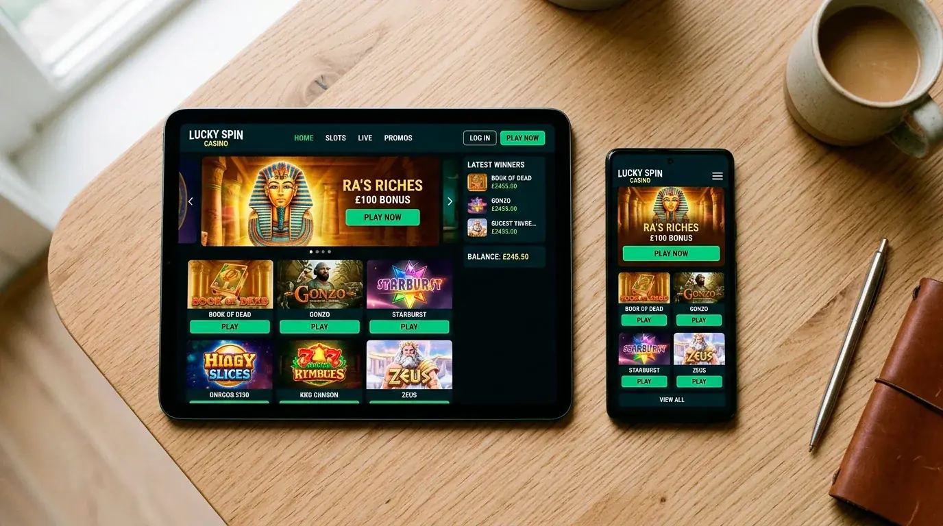 Responsive casino design comparison on tablet and phone screens
