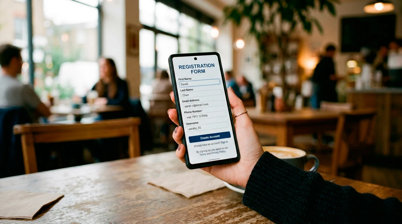 Mobile device showing Rollino Casino registration process
