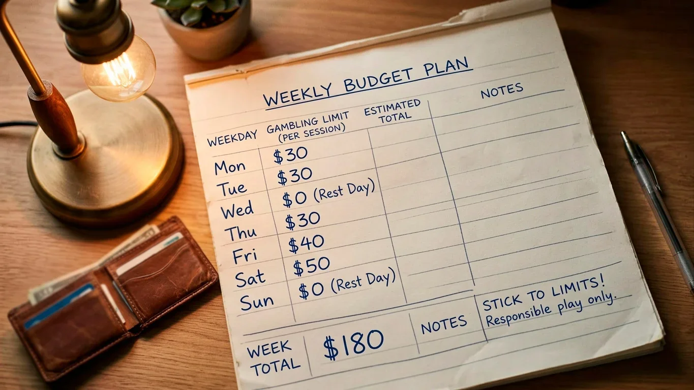 Session budget planning on notepad with budget allocation for different days