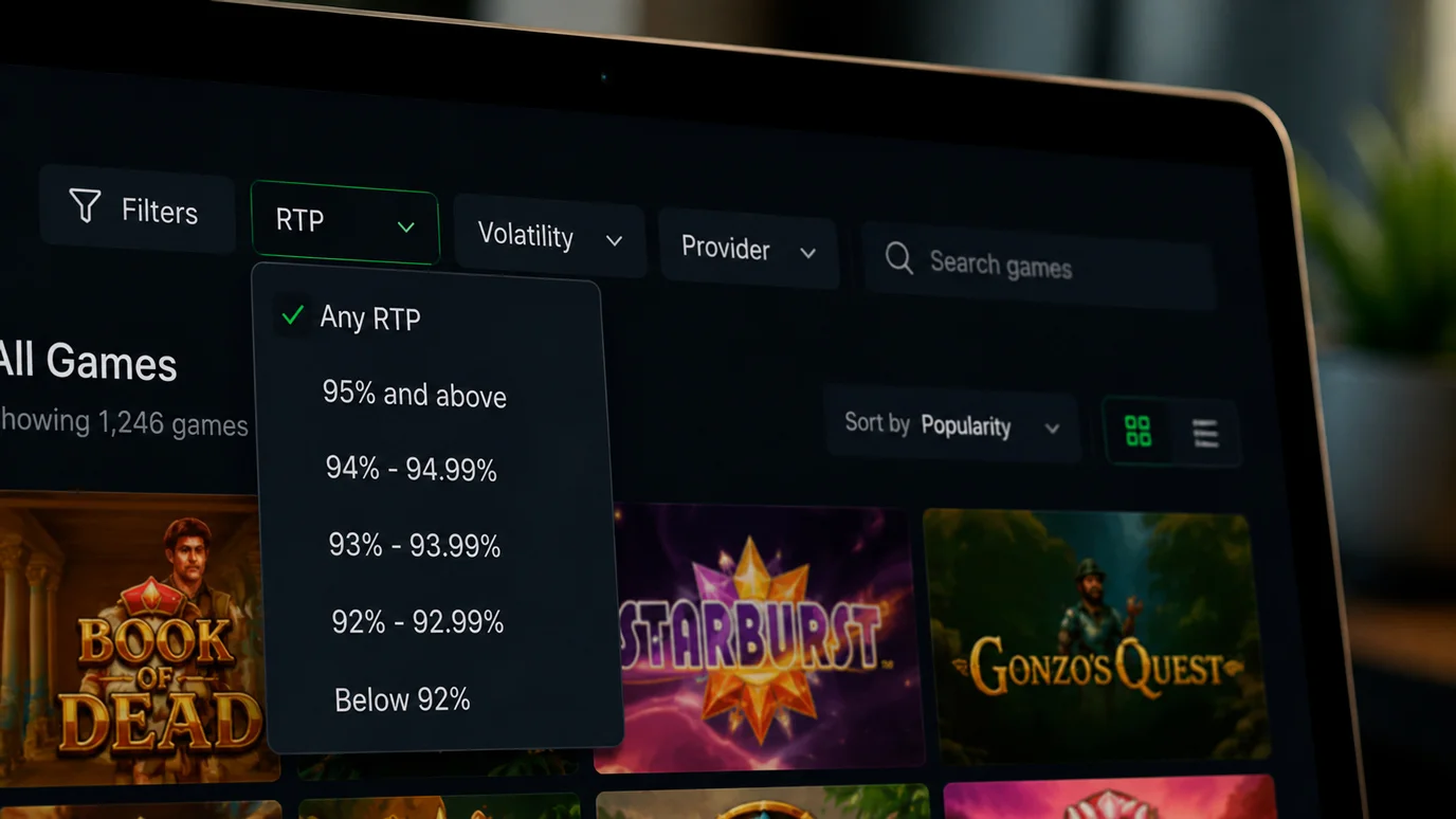 Casino game search filter menu for finding best payout slots
