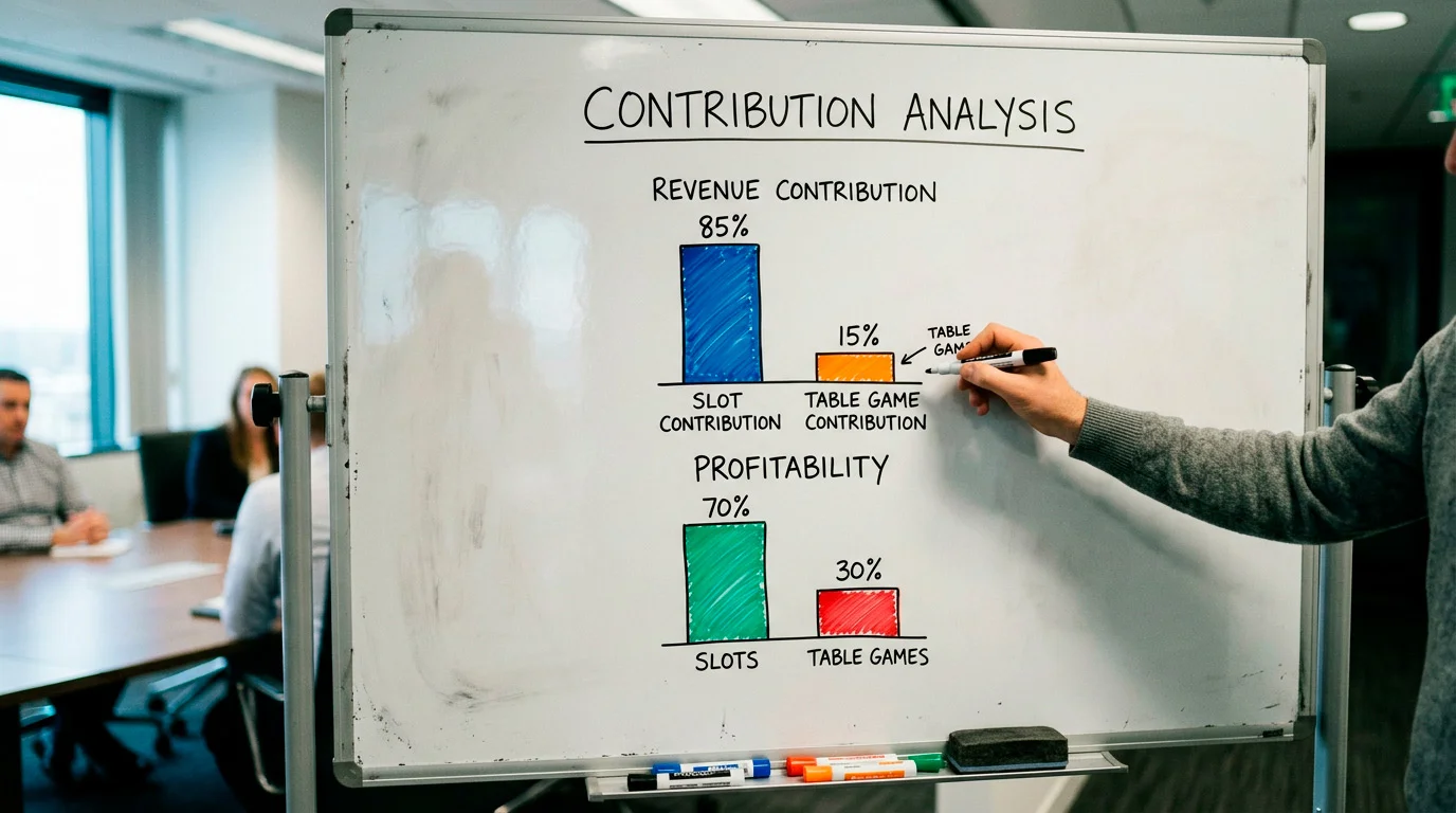 Visual comparison of slot vs table game wagering contribution rates
