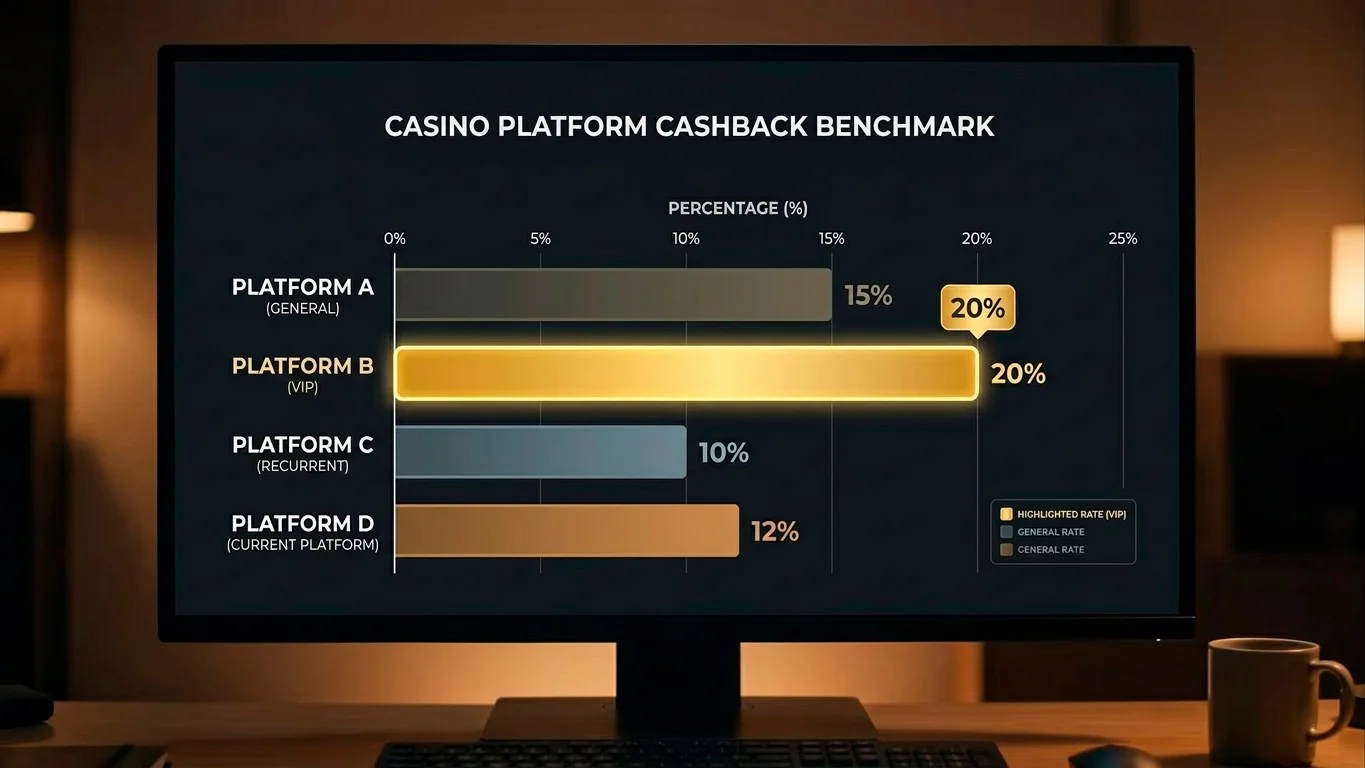 VIP programme comparison showing Rollino cashback rates benchmarked against competitor casinos