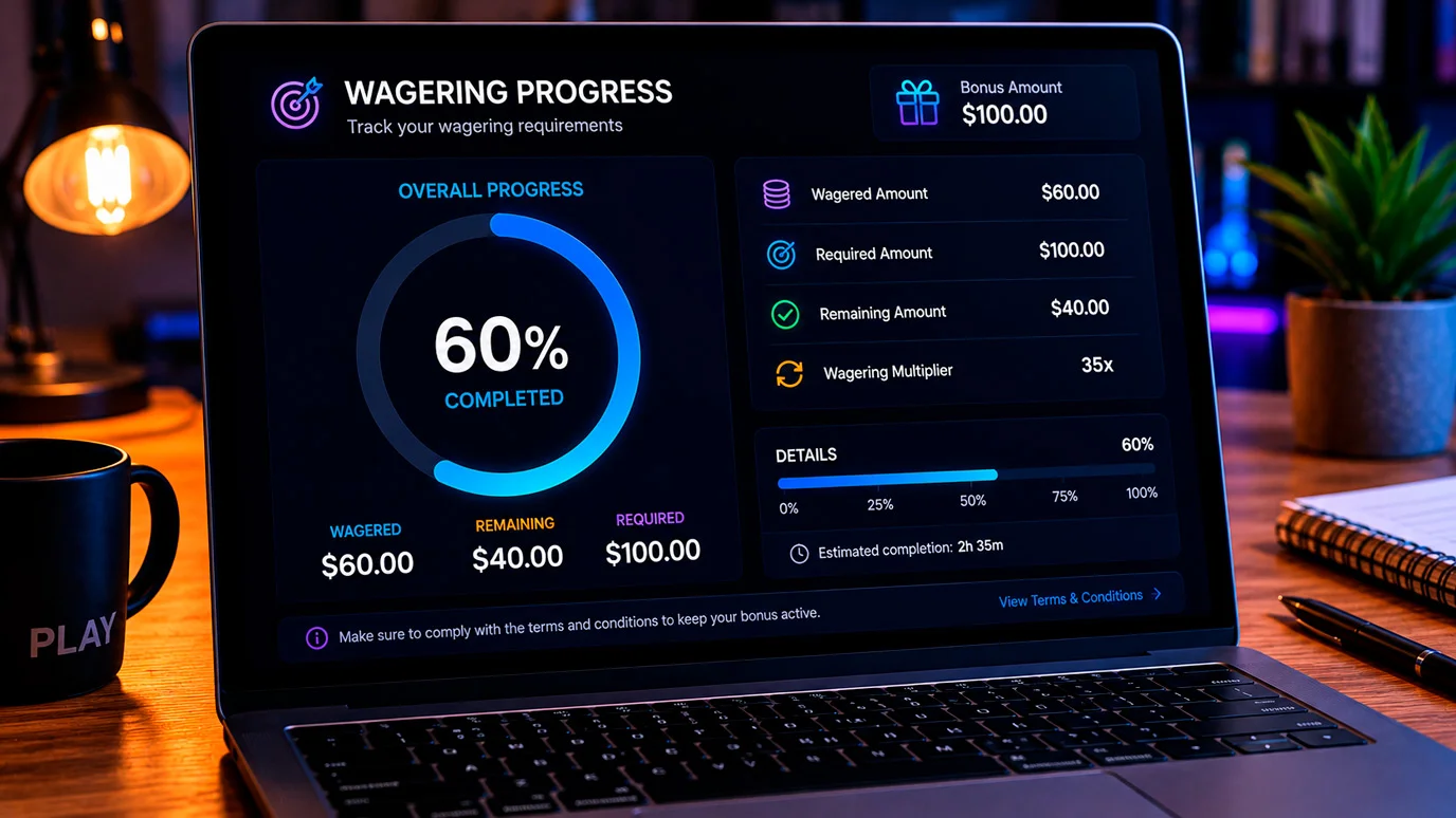 Wagering progress tracker showing completion percentage