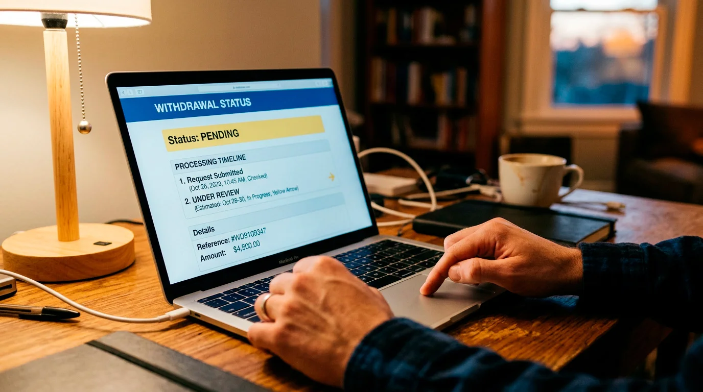 Withdrawal delay showing pending payout status on screen